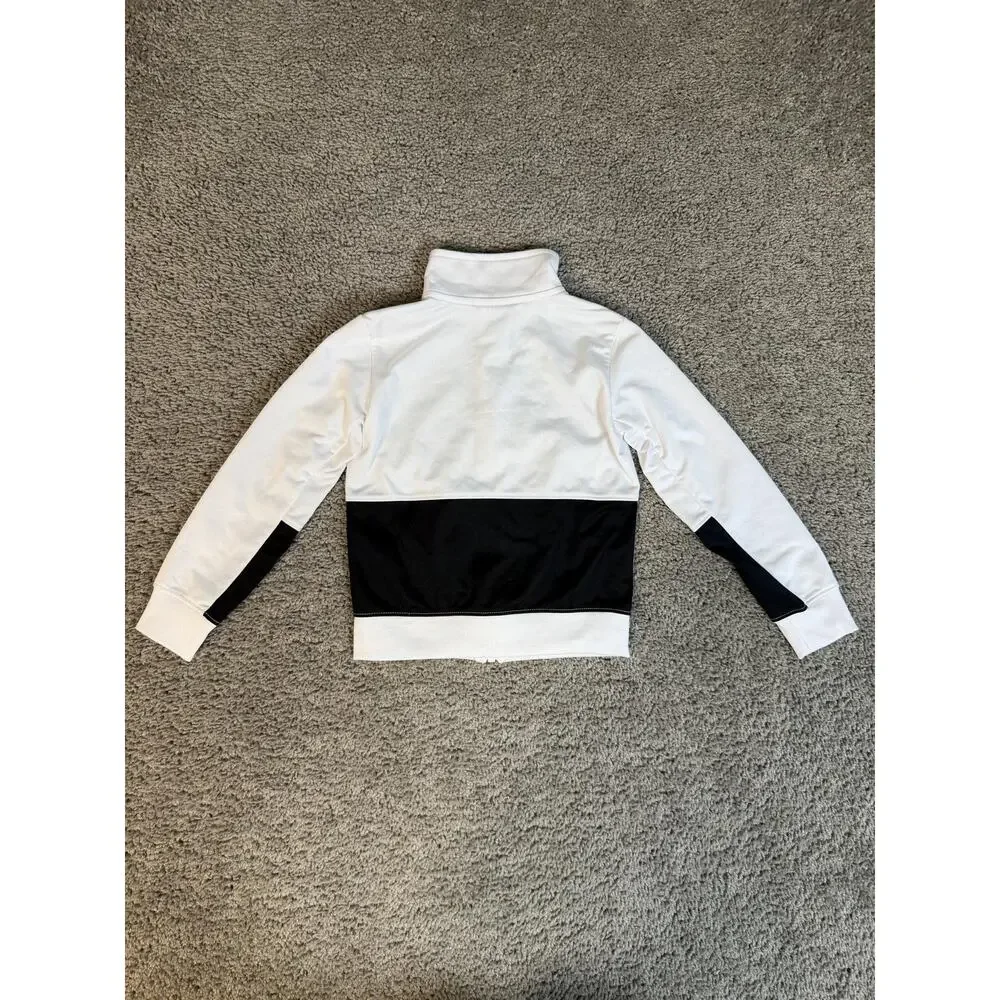 Nike Track Jacket Boys 4 White Black Full Zip Athletic Swoosh Logo Activewear